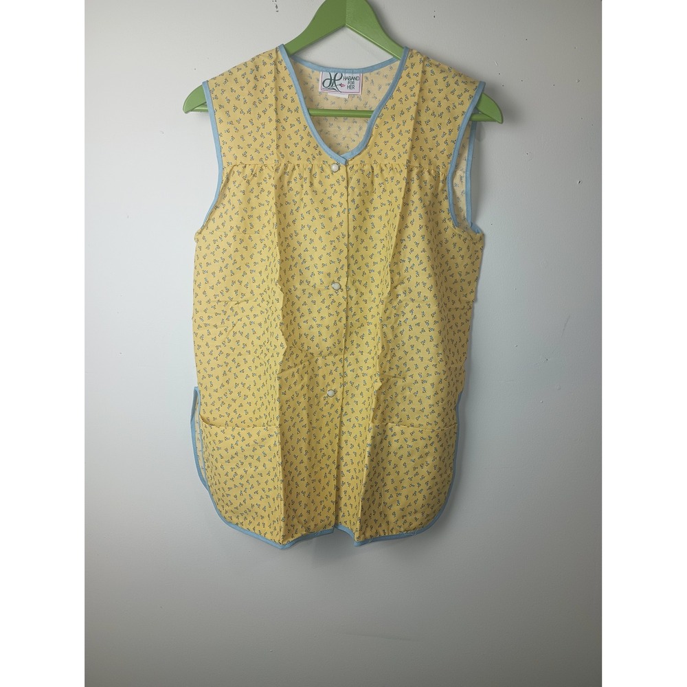 Vintage Haband for Her Yellow Floral Smock Apron Cobbler Vest Pockets Medium USA